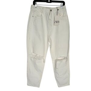Zara White Distressed Denim Mom Jeans - Size 10 NWT‎